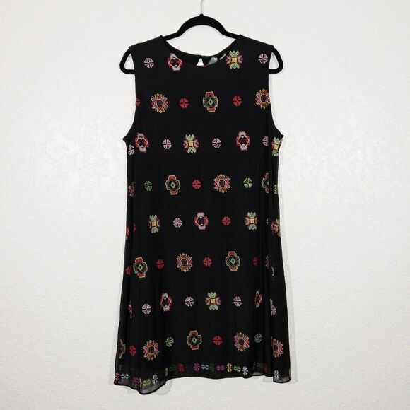 NWT Desigual Black Embroidered Shift Dress Size 46 / 12 US - Picture 2 of 11